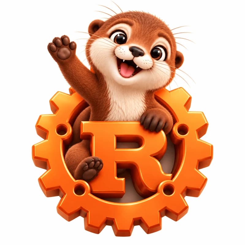 OTTTTER mascot, an otter waving from inside an orange gear with an R